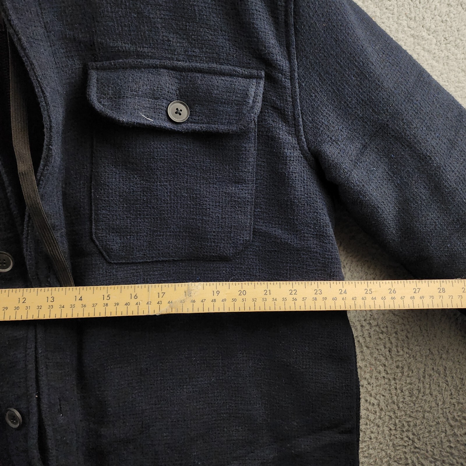 HEDGE Wool Blend Hooded Jacket Men's XL Midnight Navy Drawstring Front Button - Picture 6 of 13
