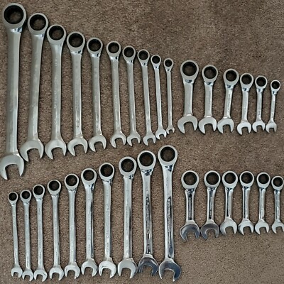 GearWrench 32 pc SAE Metric Ratcheting Combination Wrench Set Stubby New!