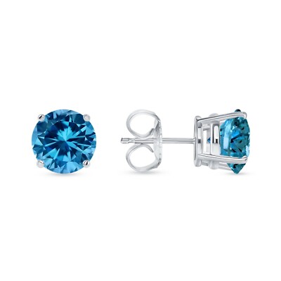 Pre-owned Shine Brite With A Diamond 4.50 Ct Round Cut Blue Earrings Studs Solid Real 950 Platinum Push Back Basket In White