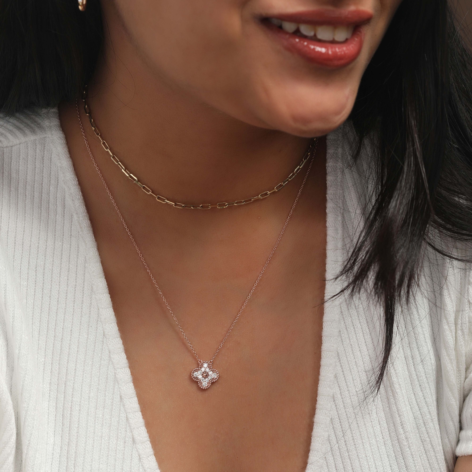 14K Gold 0.40 Ct. Diamond Vintage Style Floral Pendant Necklace Jewelry