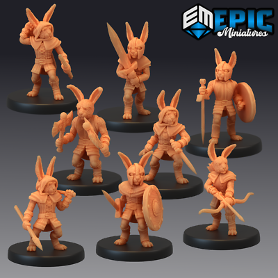 BUNNY ARMY, Dungeons and Dragons Miniatures, Rabbit Warrior, Epic Miniatures