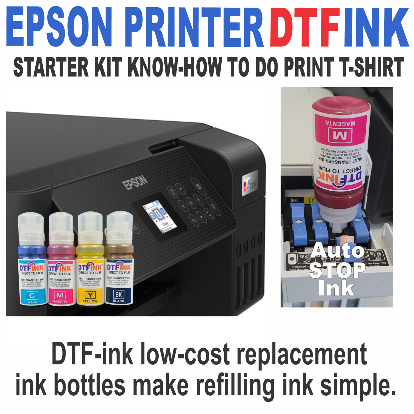 EPSON PRINTER WITH DTF INK HEAT TRANSFER T-SHIRT BUNDLE DIRECT PRINT STARTER KIT