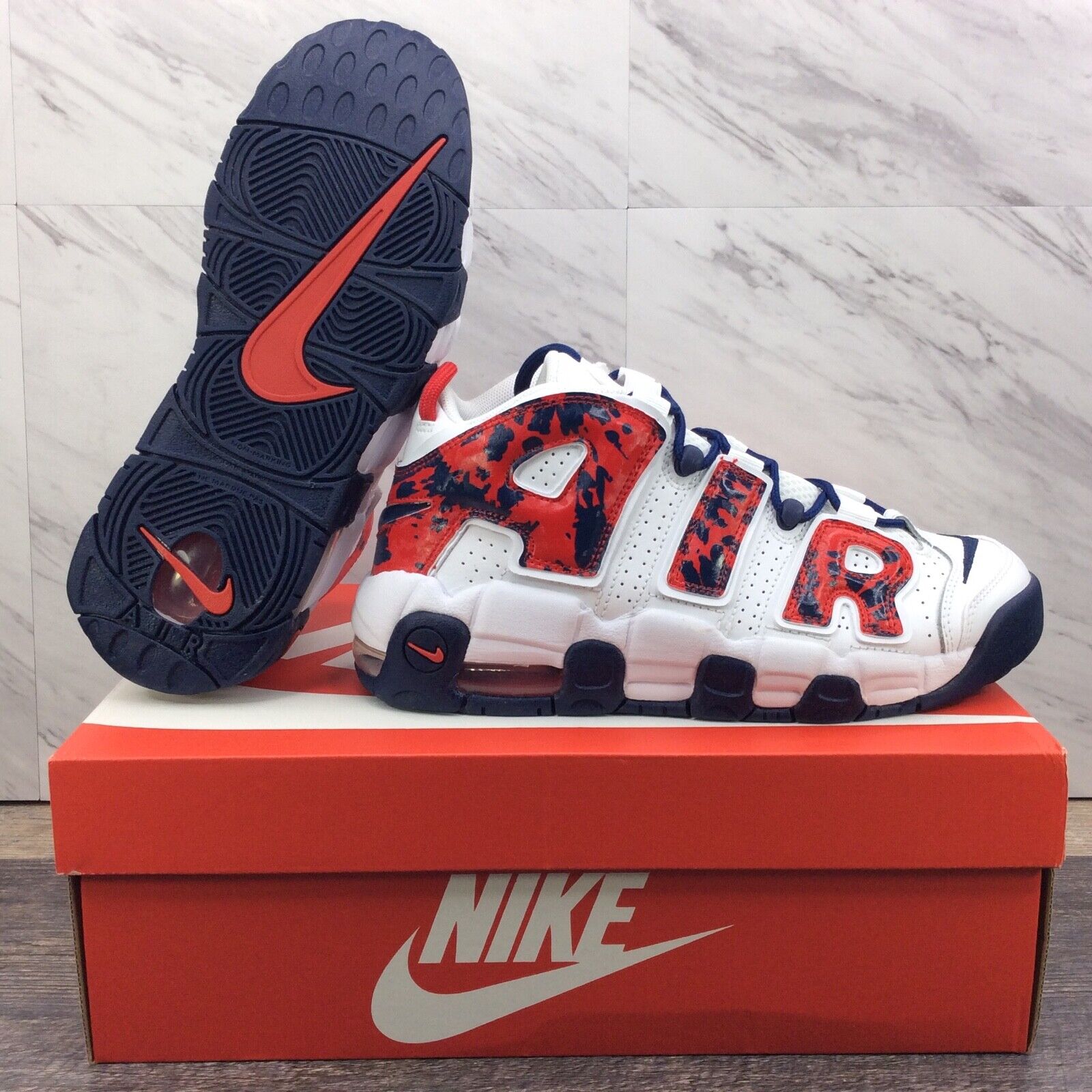 Nike Air More Uptempo GS USA Camo White Red Blue CZ7885-100 Nike Air More Uptempo GS USA Camo White Red Blue CZ7885-100