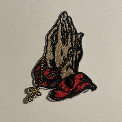 Praying Hands Rosary Embroidered Patch New