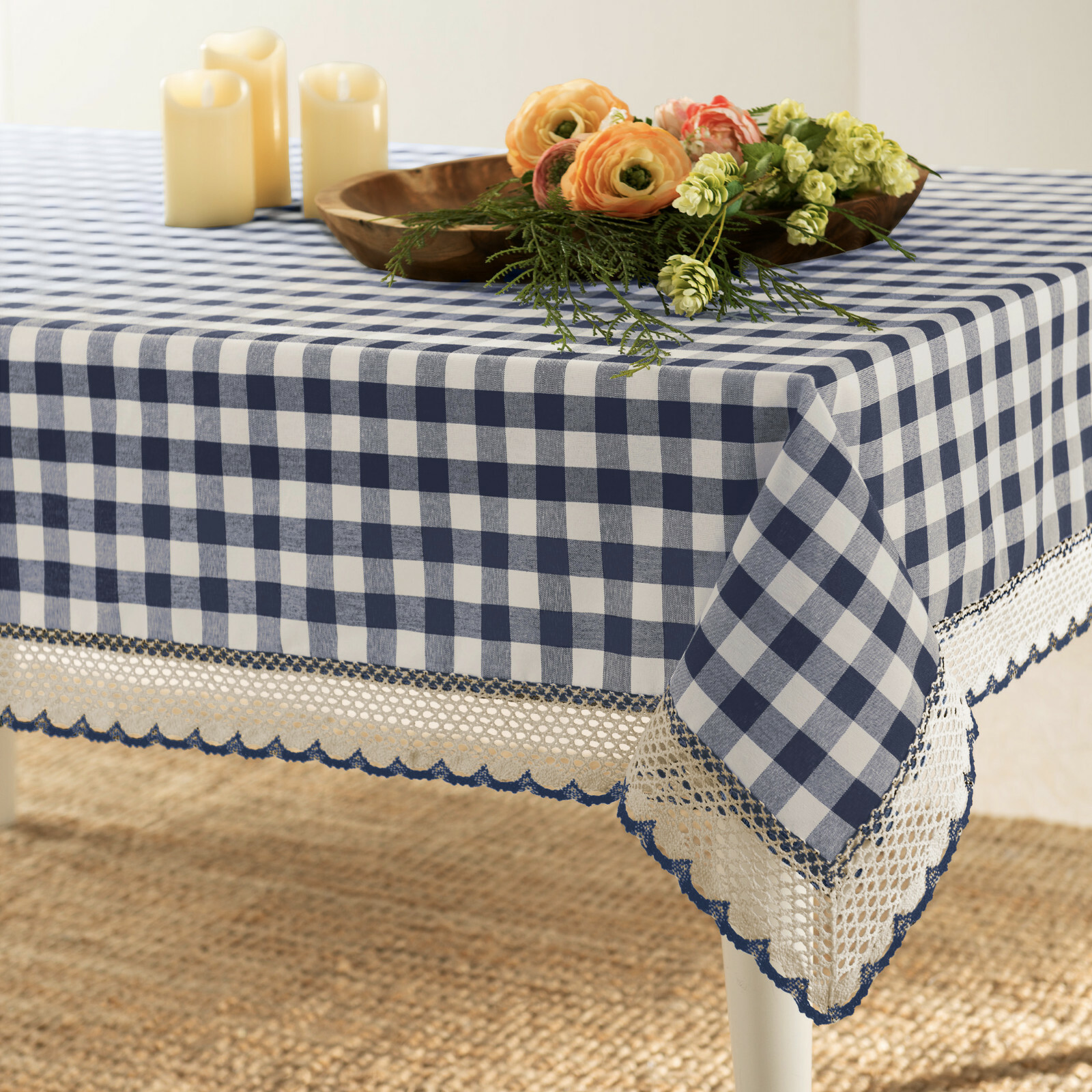 Country Farmhouse Plaid Spill Proof Fabric Tablecloths - Assorted Colors & Sizes