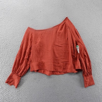 Free People Womens Rust Orange One Shoulder Long Sleeve Textured Blouse XS NEW
