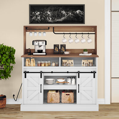 47'' Farmhouse Coffee Bar Cabinet Sideboard Buffet Cabinet w/Sliding Barn Door