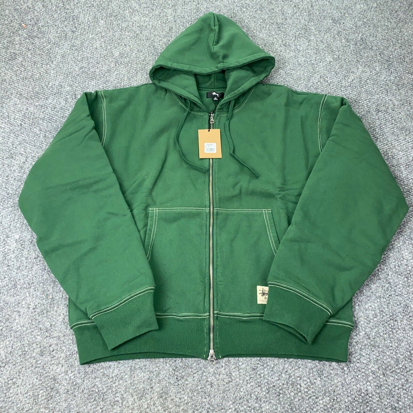 Stussy Double Face Label Zip-Up Hoodie Mens XL Green Stussy Double Face Label Zip-Up Hoodie Mens XL Green