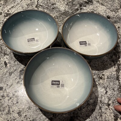 Denby Azure Haze Blue Cereal Bowls Set Of 3 New with Tag