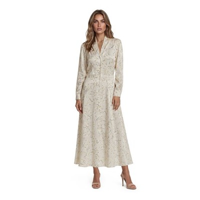 Vintage AJ Frank Maxi Dress Women's Size 8 Cream Yellow Scroll Filigree Button
