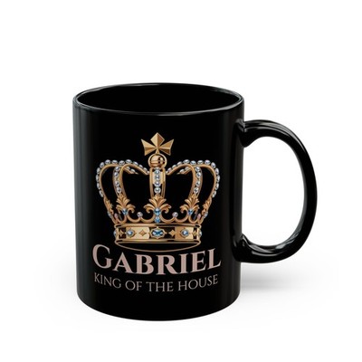Personalized King Crown Mug Custom Name Title 11oz 15oz Black Gold Cup for Him