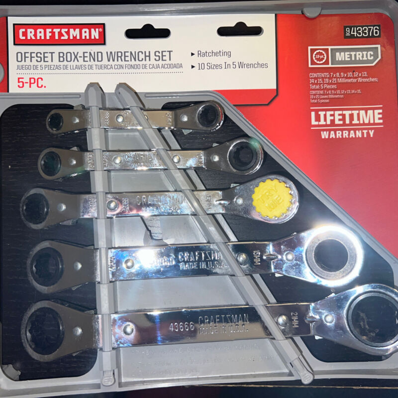 Craftsman 43376 5 Pc Offset Box-End Ratcheting Wrench Set Metric USA Made  New!!