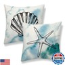 JEFERSO Nautical Coastal Pillow Covers 18x18 Set of 2 Blue Seashell Starfish Throw Pillows Summer Beach Themed Ocean Decorative Pillow Cases Outdoor Holiday Linen Cushion Case for Couch Sofa Decor