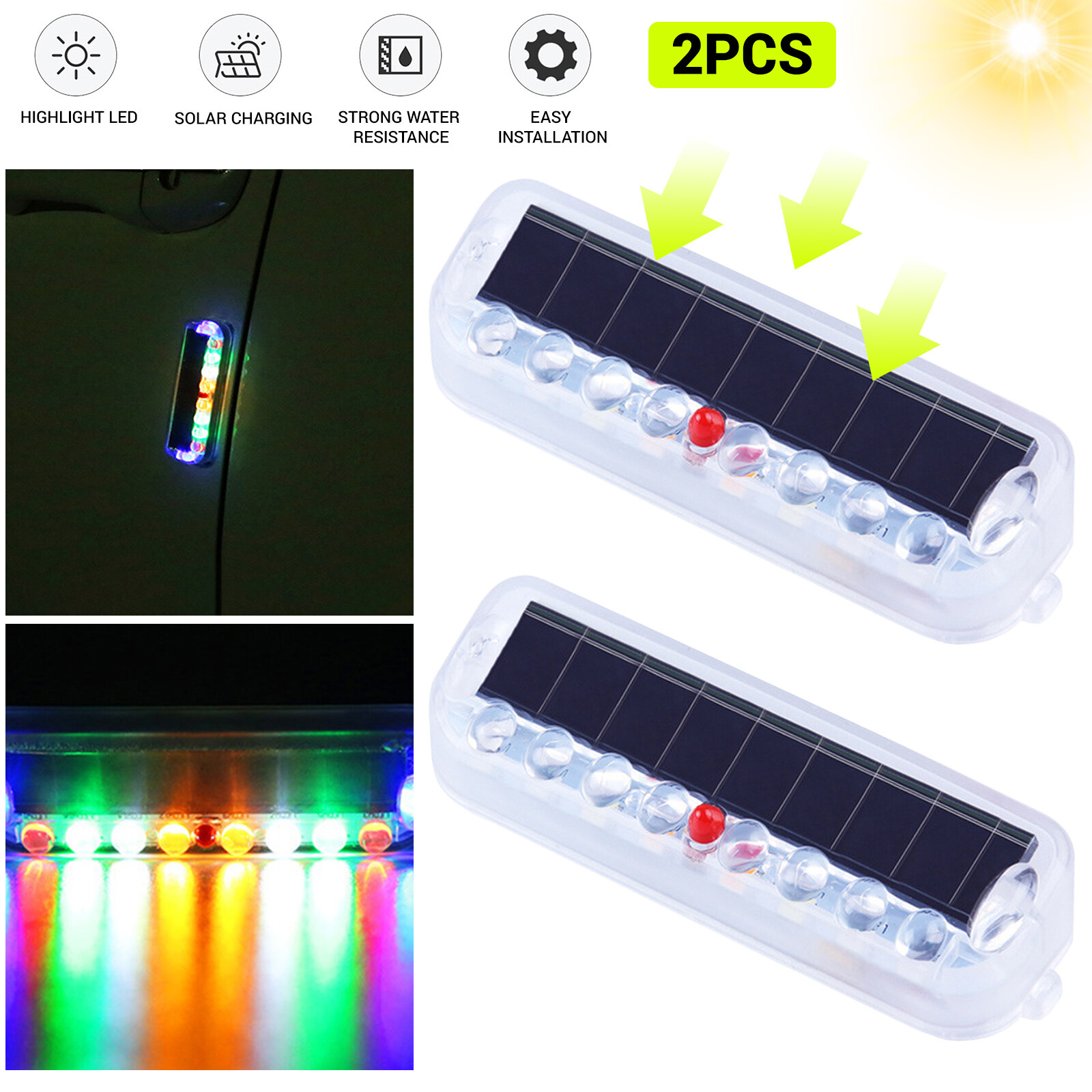 2PCS Car LED Flashing Light Solar Power Fake Dummy Alarm Security Anti-Theft