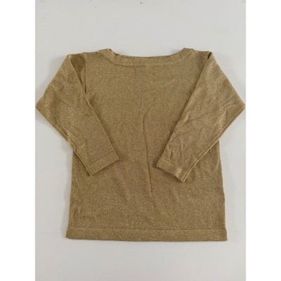 Adrienne Vittadini Collection Gold Metallic Knit Boat Neck Top Womens Medium