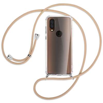 Handykette für Motorola One Vision beige Hülle mit Band Kordel zum Umhängen