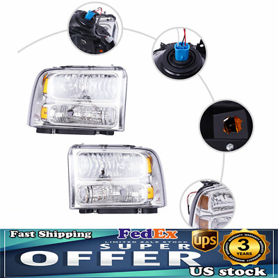 2pcs Headlights Halogen Headlamp For Ford Super Duty F250 F350 Excursion 1999-04