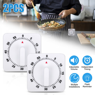 2pcs 60Min Mechanical Timer Alarm Game Count Down Counter Kitchen Cooking Tool