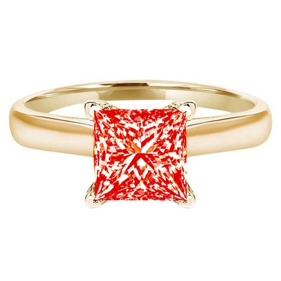 Pre-owned Pucci 1.50ct Princess Cut Simulated Red Diamond Wedding Promise Ring 14k Yellow Gold
