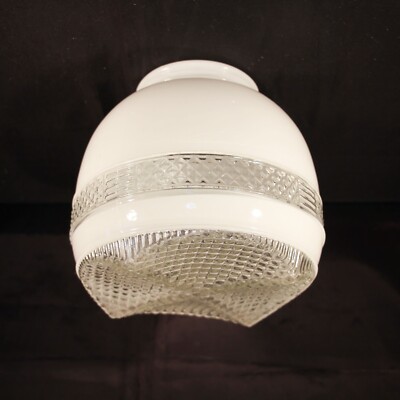 7'' vintage glass ceiling globe scalloped quadrant white paint diamond texture