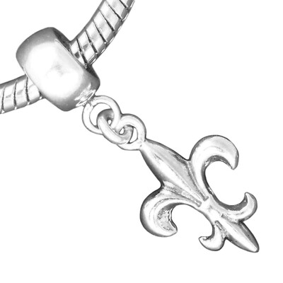 Fleur de Lis Lily Flower Saints 925 Sterling Silver European Dangle Bead Charm