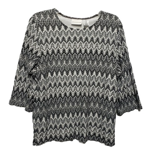Alfred Dunner XL Top Black Gray Silver Metallic 3/4 Sleeve