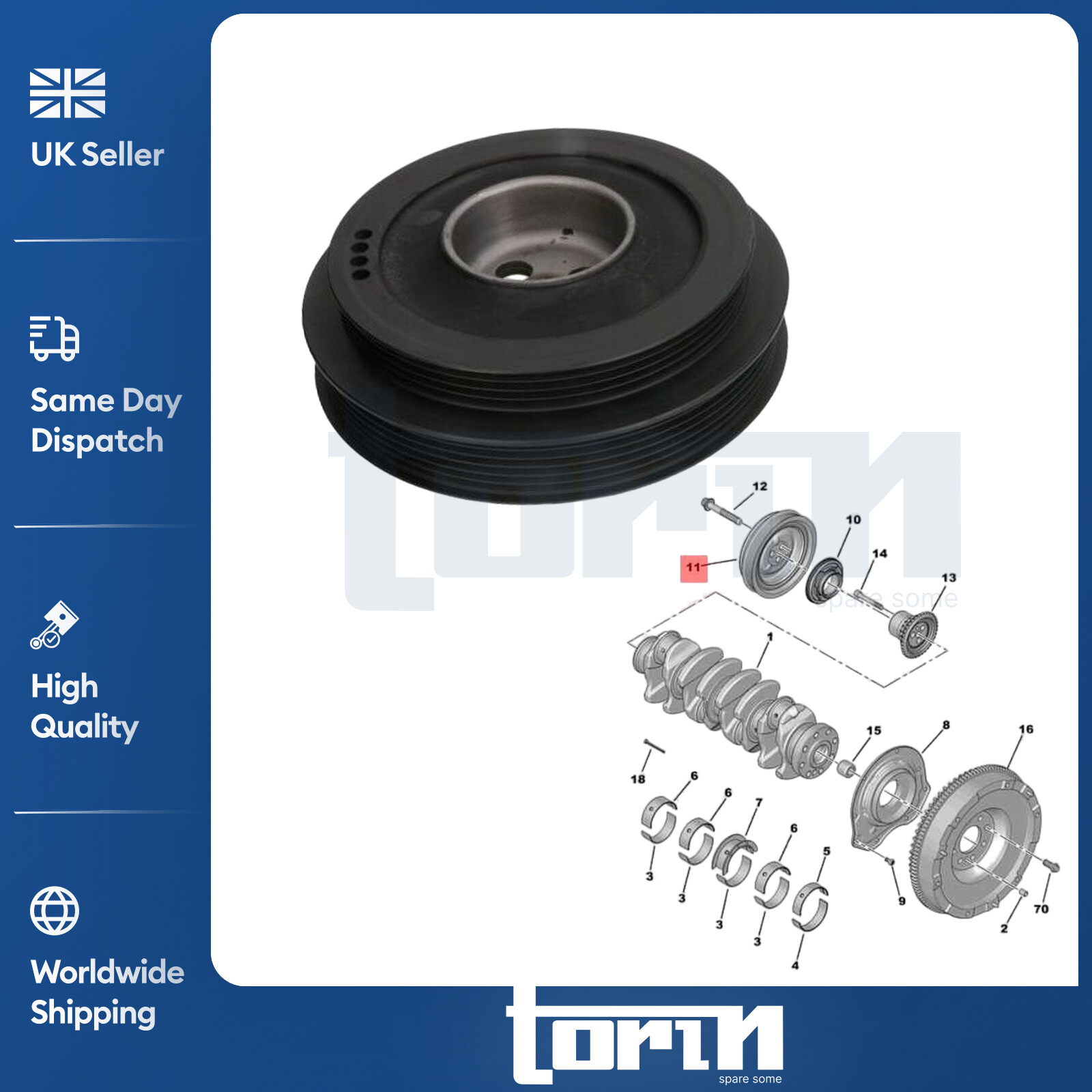 Crankshaft Pulley For Ford Transit V363 2.2 TDCi Peugeot Boxer Citroen Relay