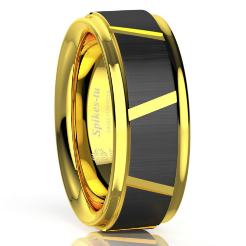8mm Gold Tungsten Carbide Black Brushed Wedding Band Ring Eg Style Atop Jewelry