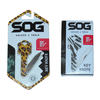 New SOG Key Shape Knife Jungle Bundle (2) Cheetah/Zebra 1,5'' Stainless Lockback