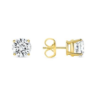 Pre-owned Shine Brite With A Diamond 3.5 Ct Round Cut Earrings Studs Solid Real 18k Yellow Gold Push Back Basket In White/colorless