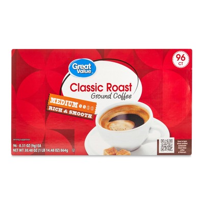 Great Value Classic Roast Ground Coffee Pods, 96 Ct New