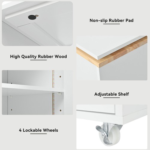 Rolling Kitchen Island with Extended Table w/LED Lights &Charging Station w/Door