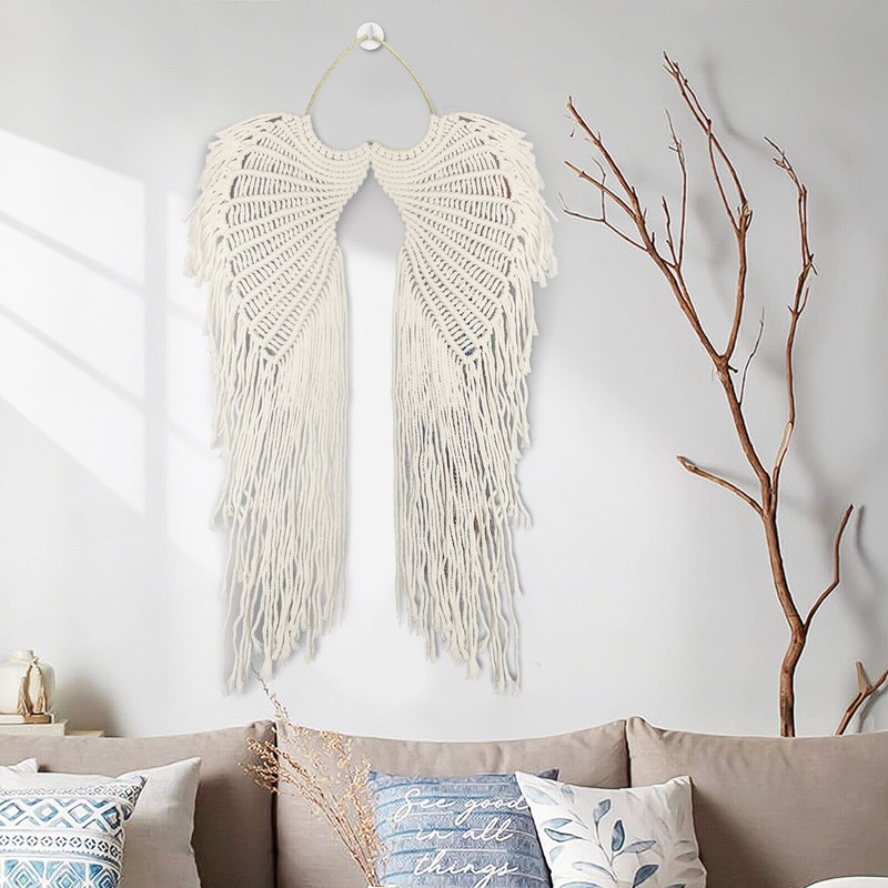 Angel Wings Macrame Wall Hanging Tapestry Woven Bohemian for Home