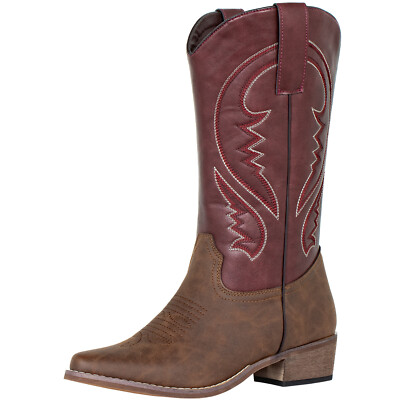 SheSole Cowboy Boots Woman Wide Calf Ladies Western Fashion Cowgirl Boots Brown