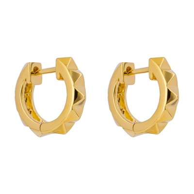 Gold Plated Sterling Silver Geometric Pyramid Textured Boho Style Hoop Earrings