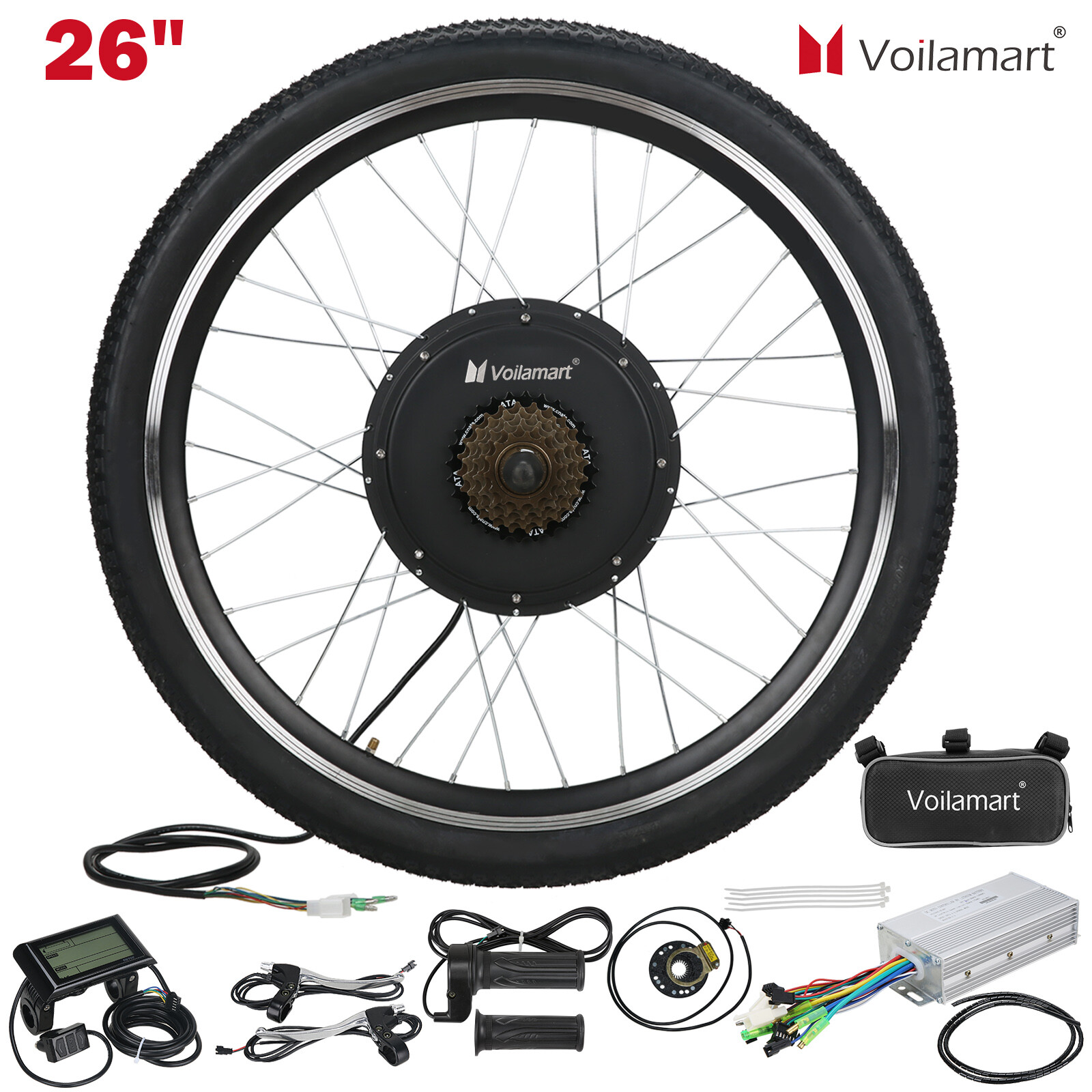 Voilamart 26'' Electric Bicycle Motor Conversion Kit 1000W LCD Rear Wheel E-Bike