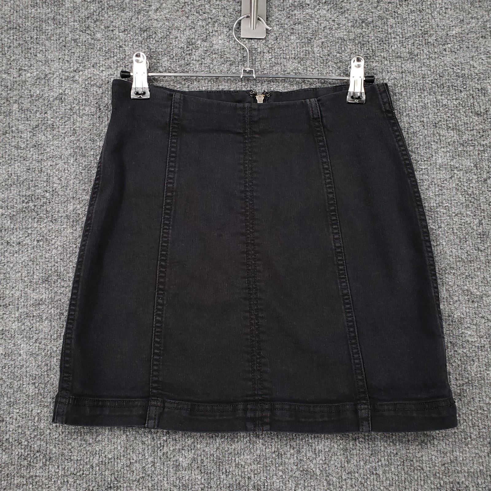 Free People Skirt Womens 4 Black Mini A Line Stretch Dark Wash Zip Back Denim