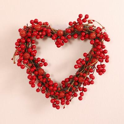 Valentine'S Day Heart Wreath Red Berry Garland for Thanksgiving Front Door
