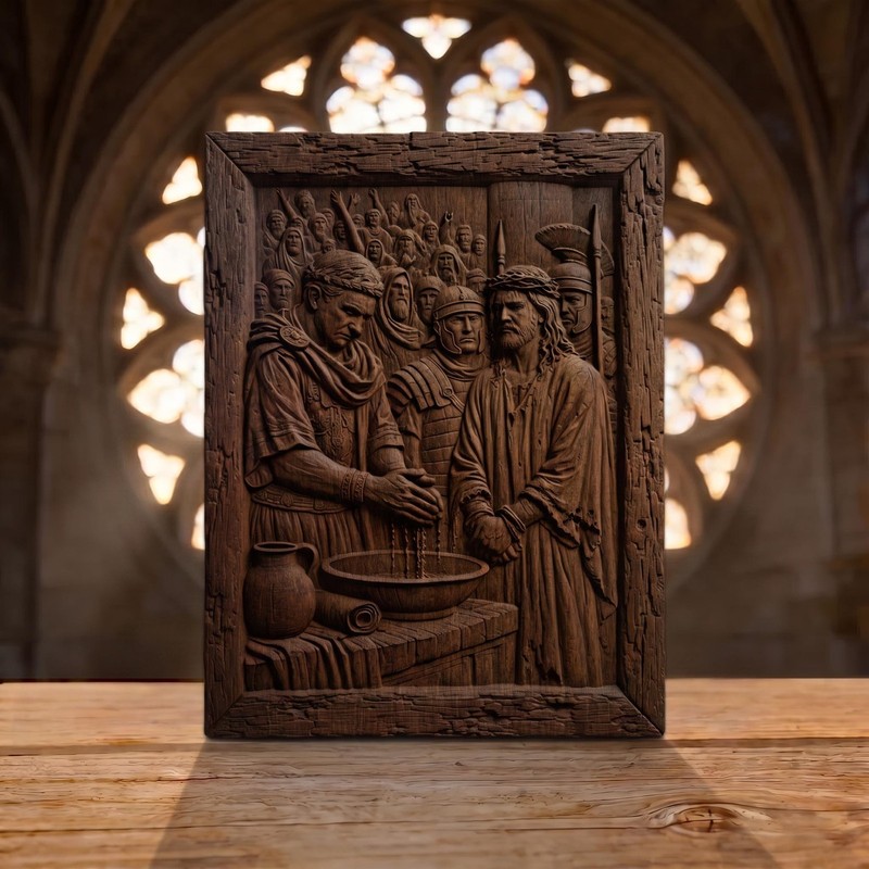 Pilate Washes his Hands of the Blood of Jesus Christ Wooden Carved Handmade Icon