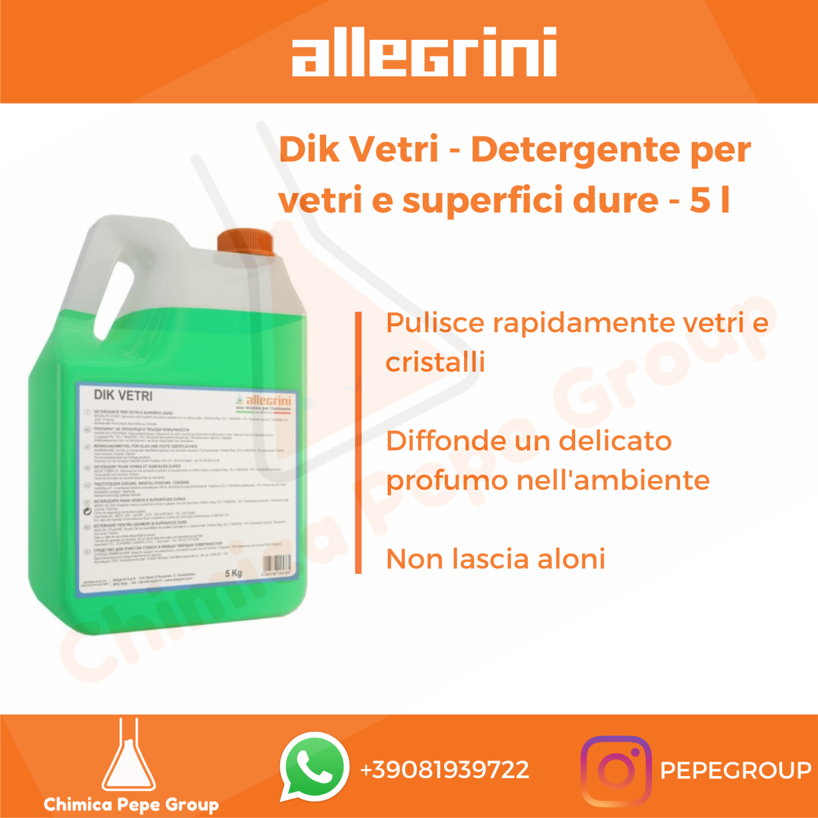 DIK VETRI 5 kg Allegrini - DETERGENTE per VETRI e SUPERFICI DURE