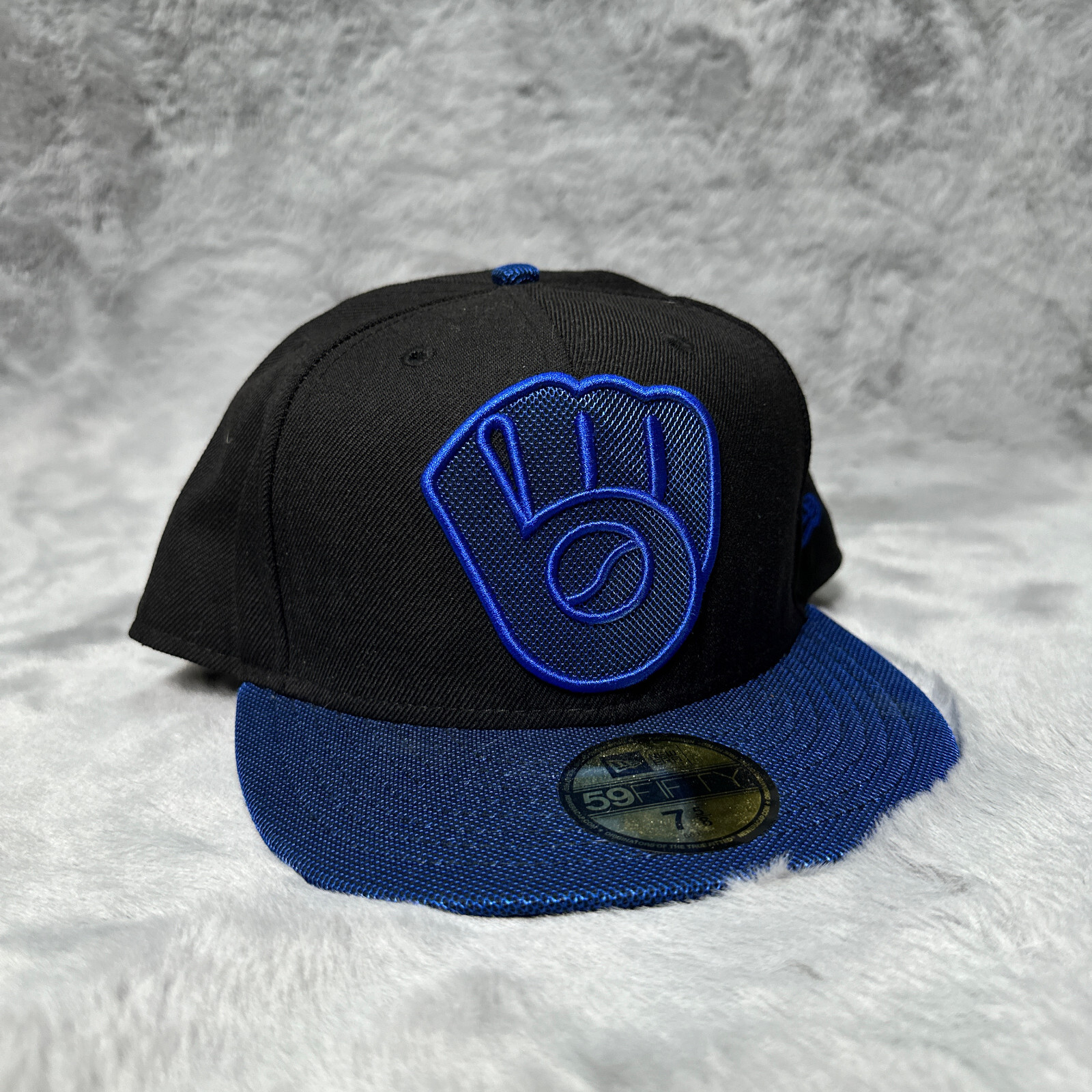 美品！New Era 59FIFTY キャップ 7 1/4 ブリュワーズ Milwaukee Brewers Hat 7 5/8 Blue Black Reflective New Era 59