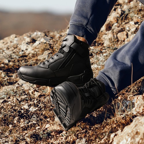 Men's Military Tactical Work Boots Side Zipper Motorcycle Combat Boots