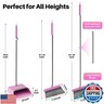 JOYMOOP Pink Broom and Dustpan Set with 56” Handle, Upright Angle with Built-in Comb Teeth for Hardwood Floors and Pet Hair