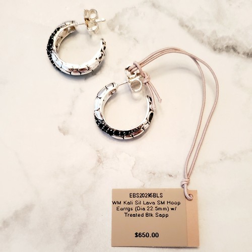 Pre-owned Kali $650 | John Hardy Silver  Lava Small Hoop Earrings Pave Black Sapphire