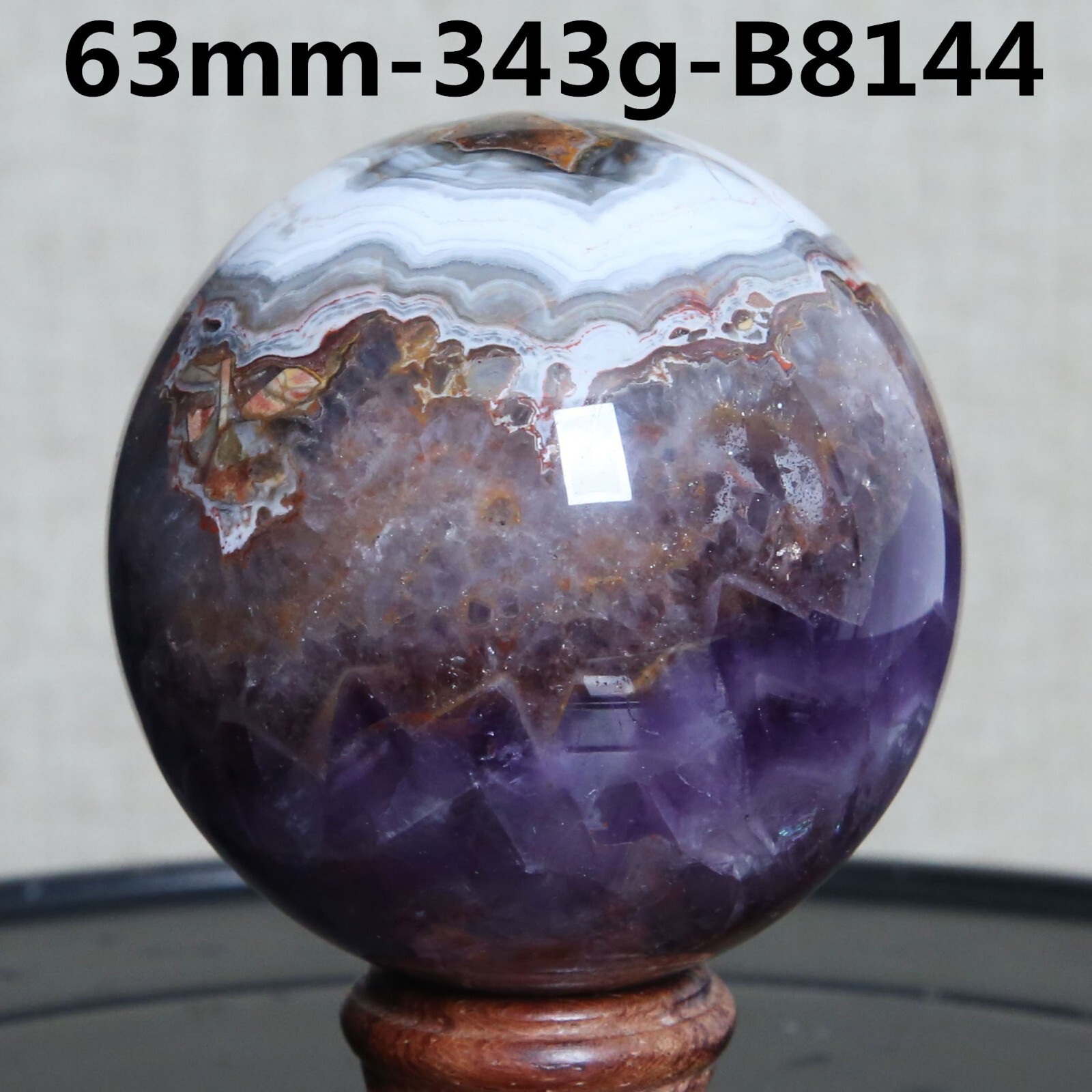 アメジストボール B8144-Natural striped agate dream amethyst Sphere Quartz