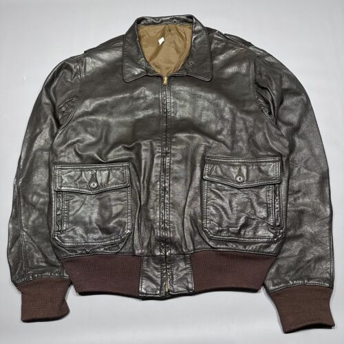 Vintage 60s 70s Brown Leather A2 Jacket Scoville Zipper Size XL Vintage 60s 70s Brown Leather A2 Jacket Scoville Zipper Size XL