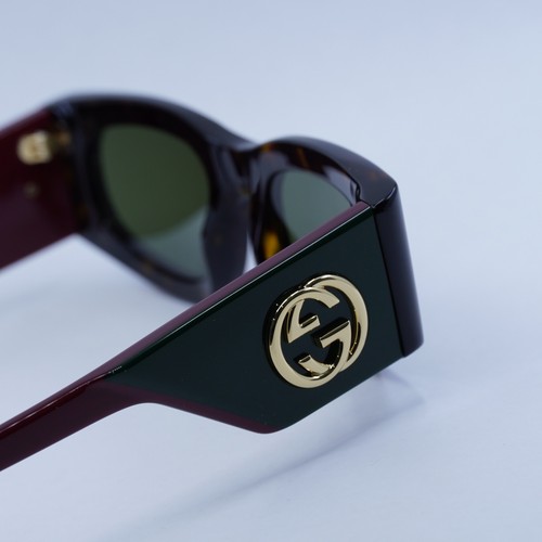 Pre-owned Gucci Gg1664s 002 Dark Havana With Red/dark Green 51-21-140 Sunglasses