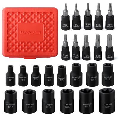 24 PCS Torx Bit Socket and Female External Socket Set,10 Star Socket Bits T8-T40