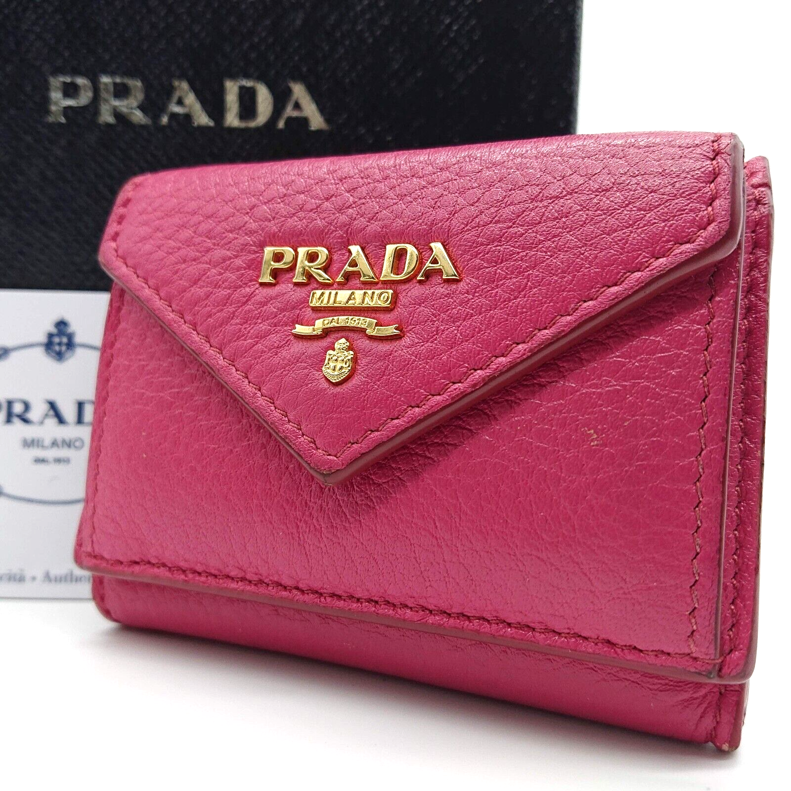PRADA Trifold wallet Pink compact wallet VITELLO GRAIN