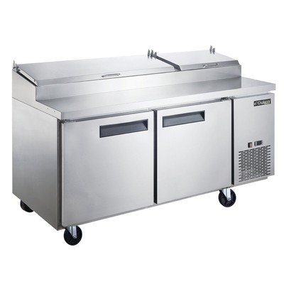 Dukers - DPP70-9-S2, Commercial 70'' 2 Door Pizza Prep Table Refrigerator